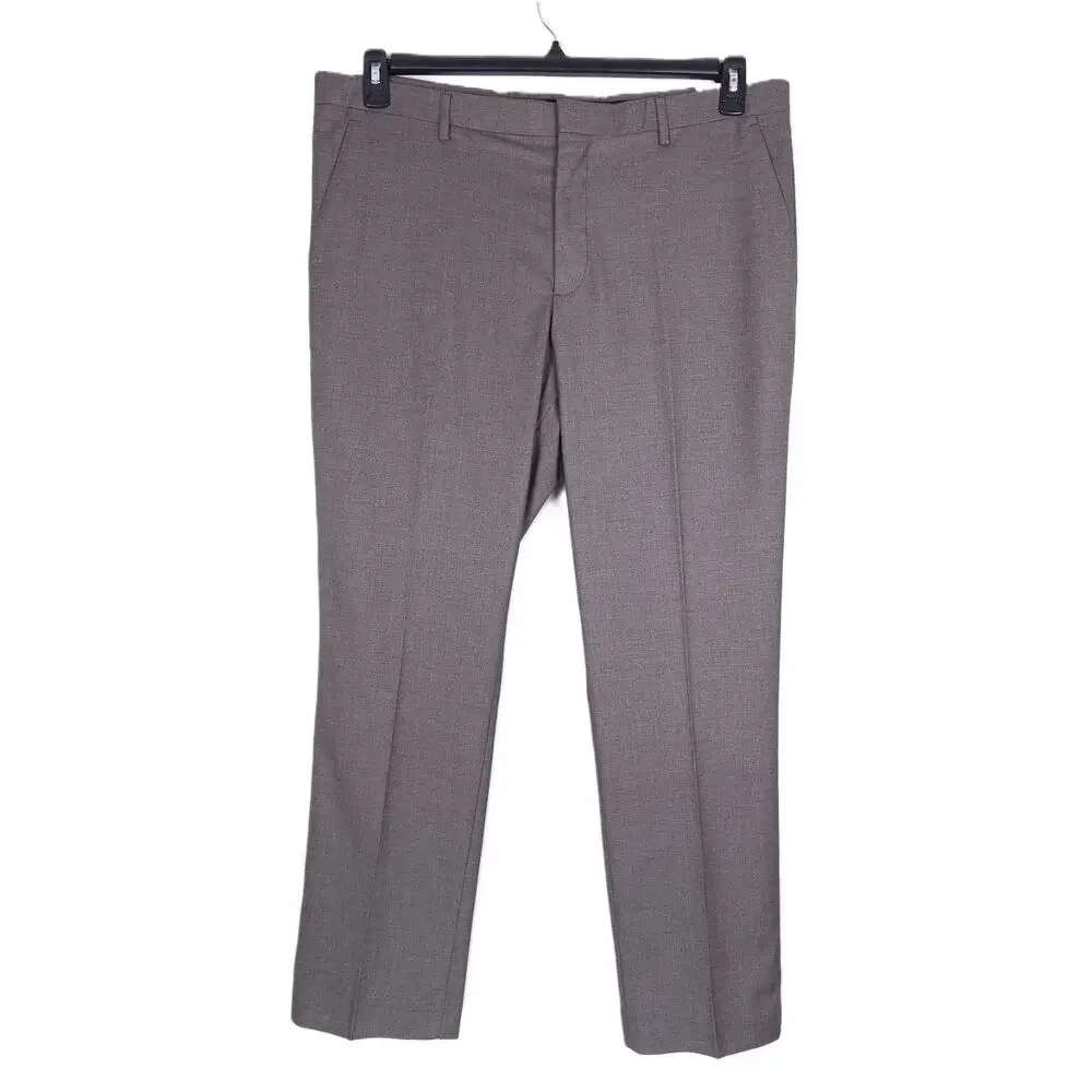 Perry Ellis Mens Slim Fit Dress Pants 38x30 Major Brown Solid Stretch Twill NWT